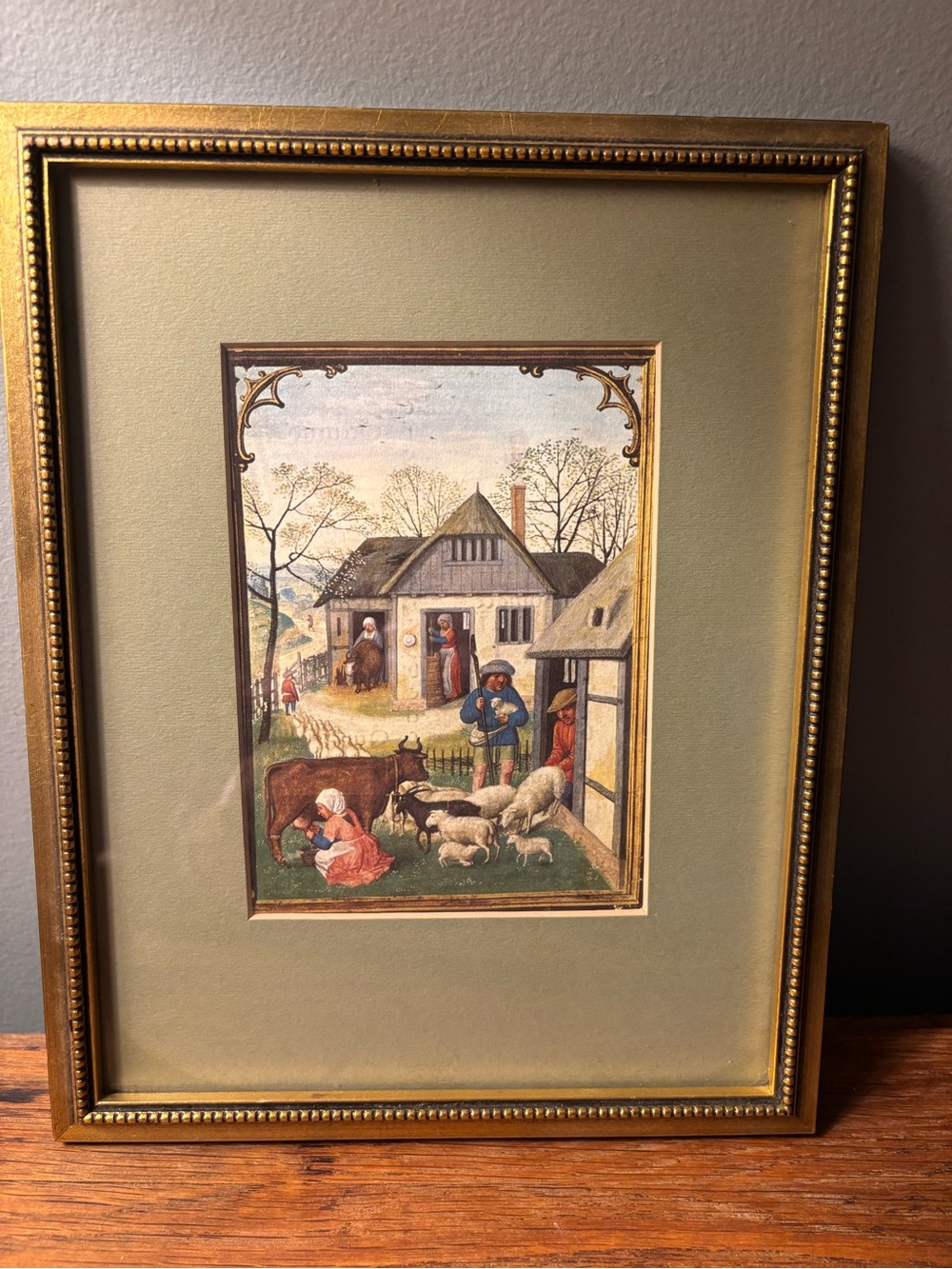 Vintage Pierpoint Morgan Library Reproduction c 1520  “April” Farm Scene